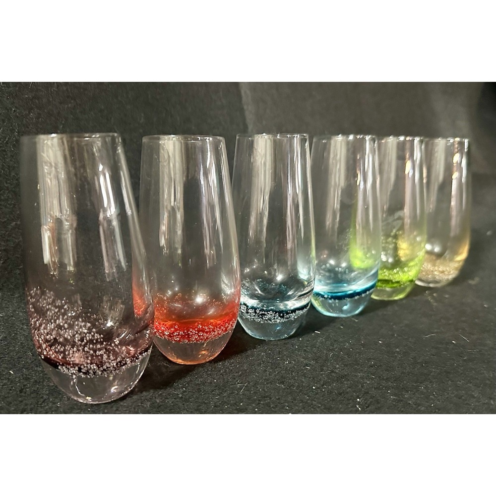 6 PC  Hand Blown Bubble Stemless  Drinking Shot Glasses  4"Tall